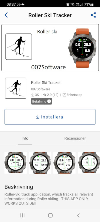 Roller Ski Tracker app till Garmin